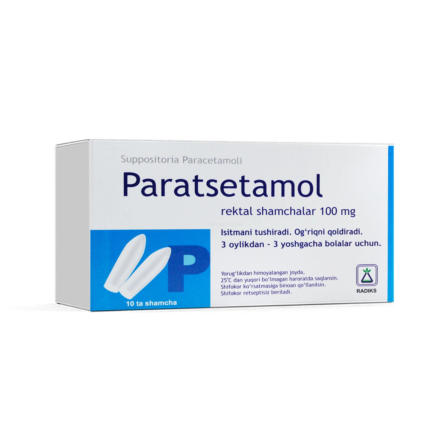 Paratsetamol shamlari 100mg №10 Radiks