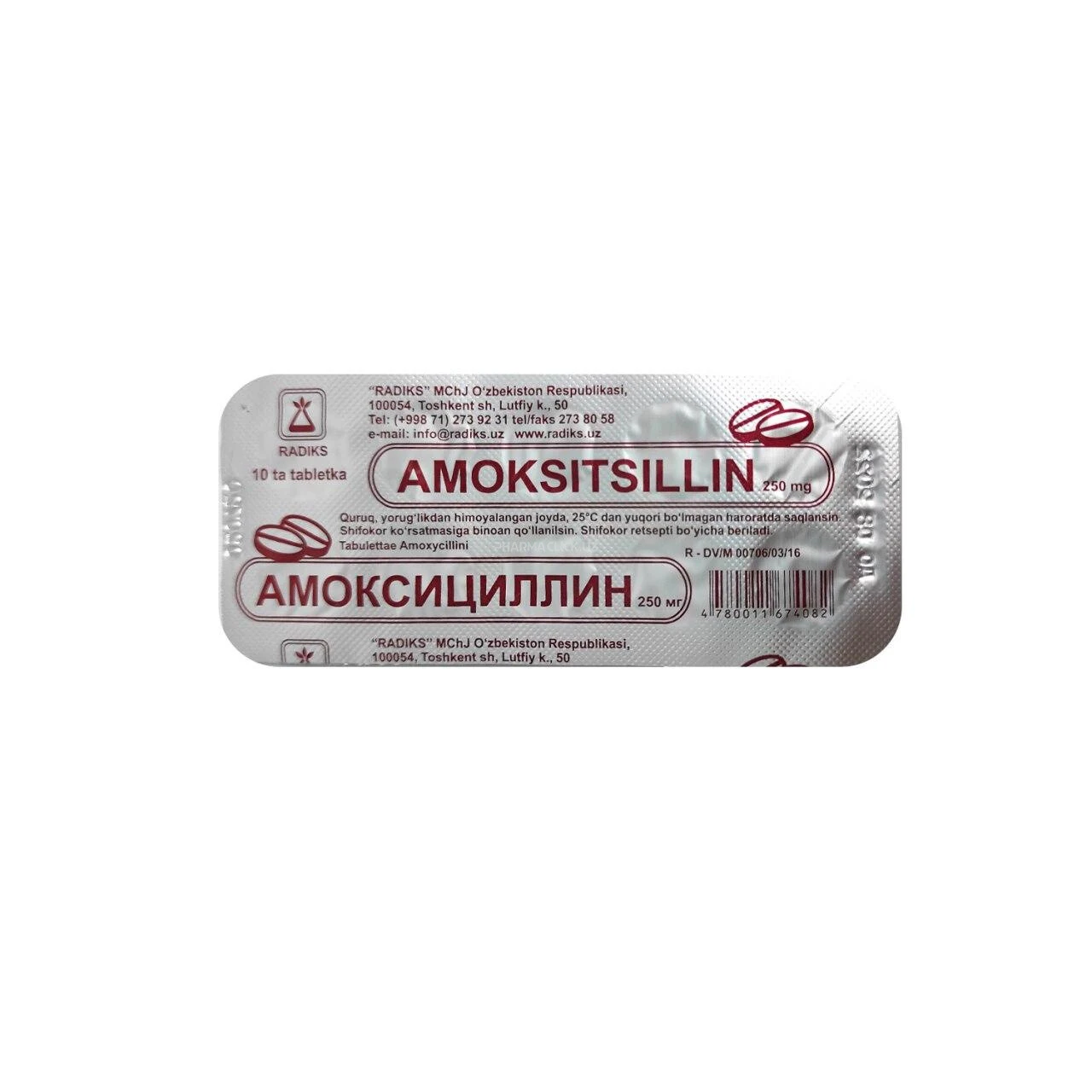 Аmoksitsillin tabletkalar 0,25 g №10  Radiks