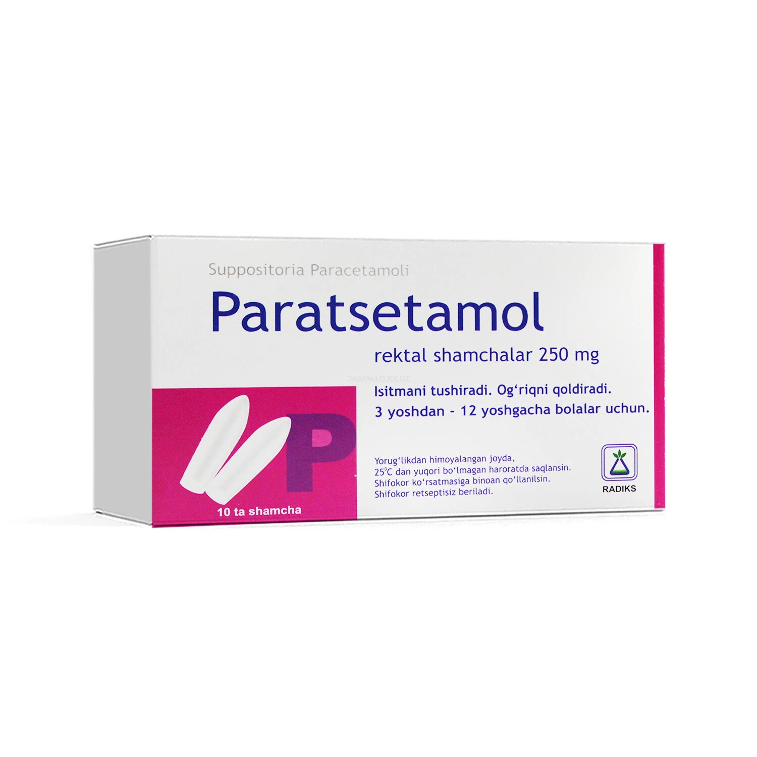 Paratsetamol shamlari 250mg №10 Radiks