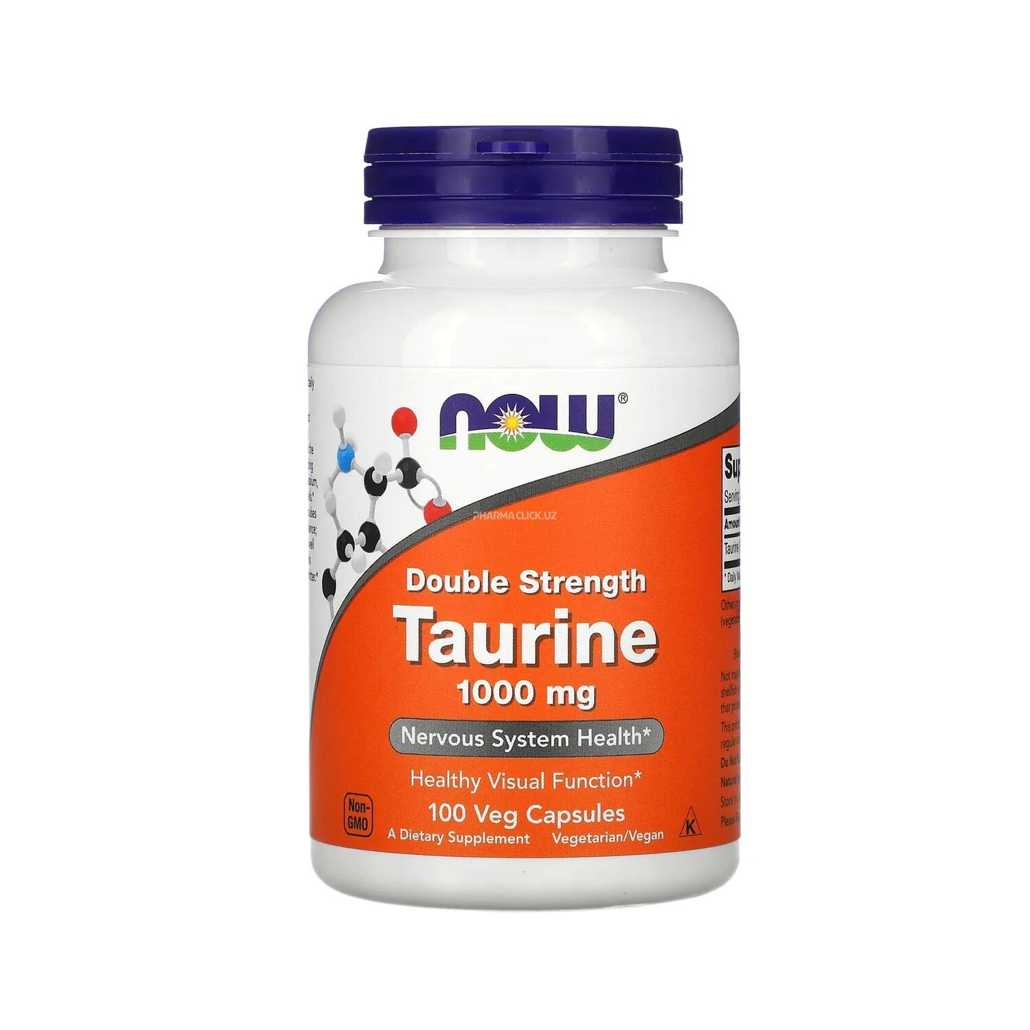 Ikki barobar konsentratsiyali taurin 1000 mg, NOW Foods 100 o‘simlik kapsulasi