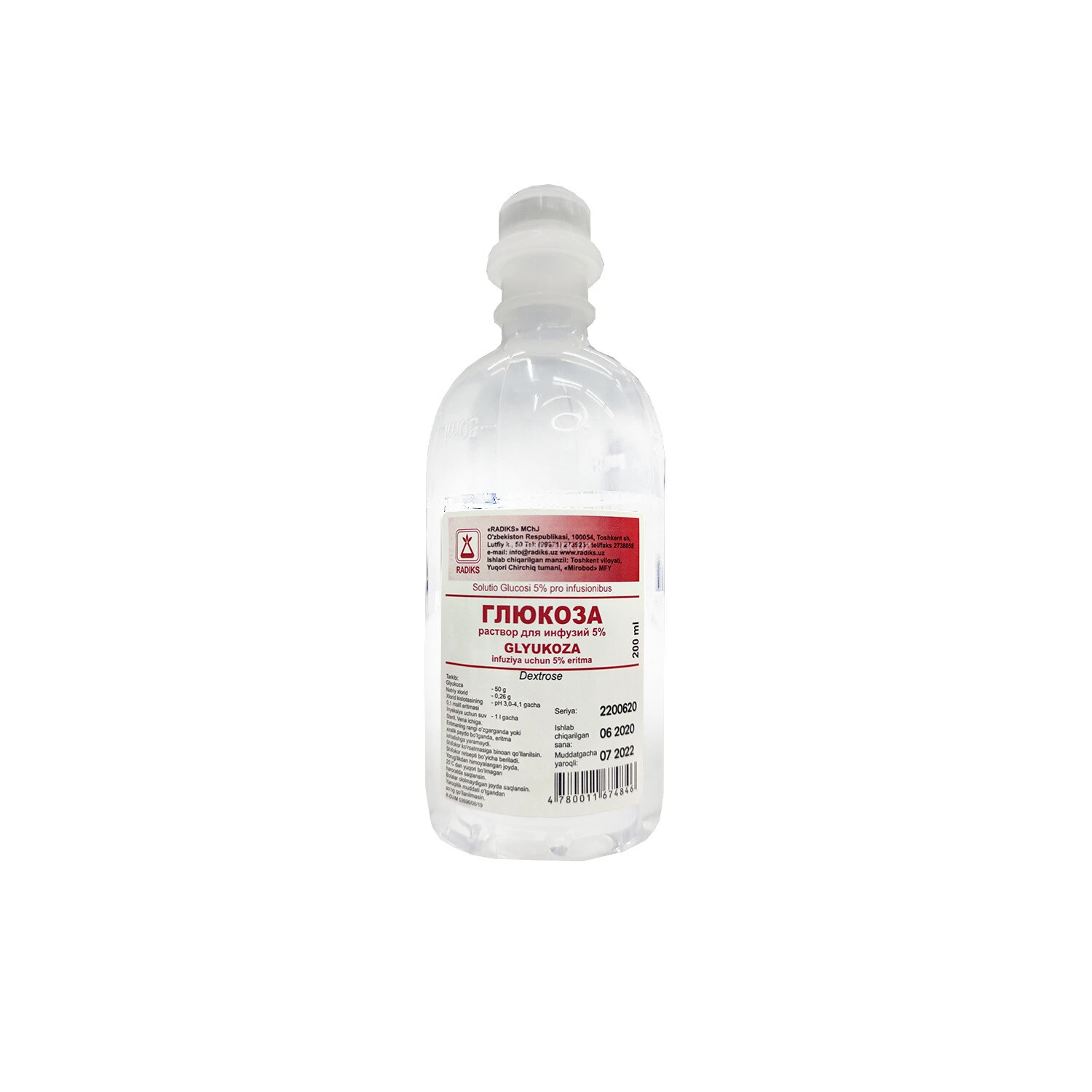 Glyukoza infuziya uchun eritma 200 ml Radiks