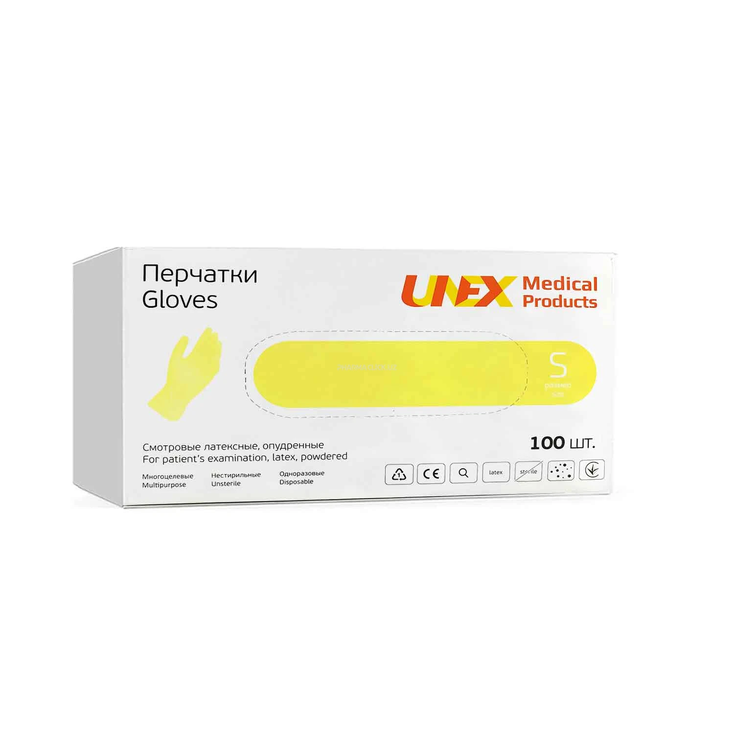 Перчатки опудренные латексныенестерильные*разм.S*100шт., (Тайланд) бесцветные,