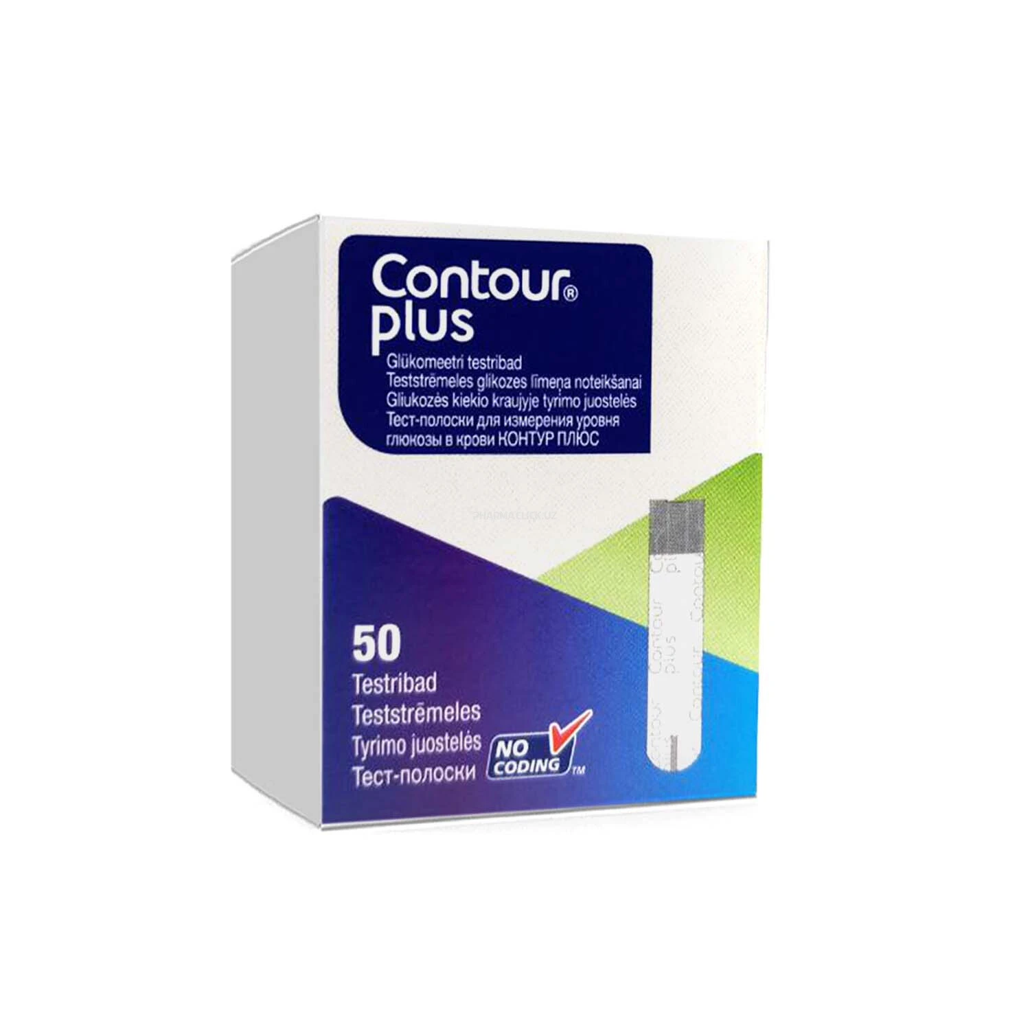 Тест - полоски для измерения уровня глюкозы в крови Контур Плюс  №50