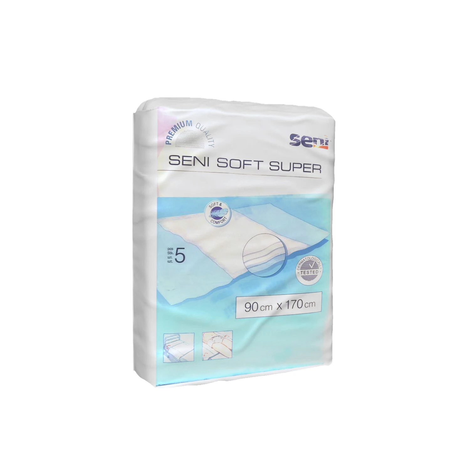 Пелёнки однораз.впит.Seni Soft Super для больных, страд.недерж. в размерах (90x170) №5шт в п/у