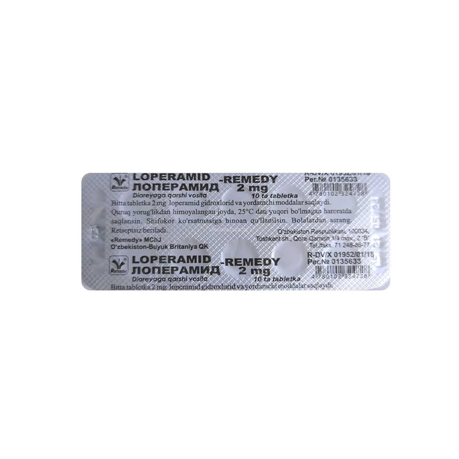 Loperamid-Remedy tabletkalar 2mg №10