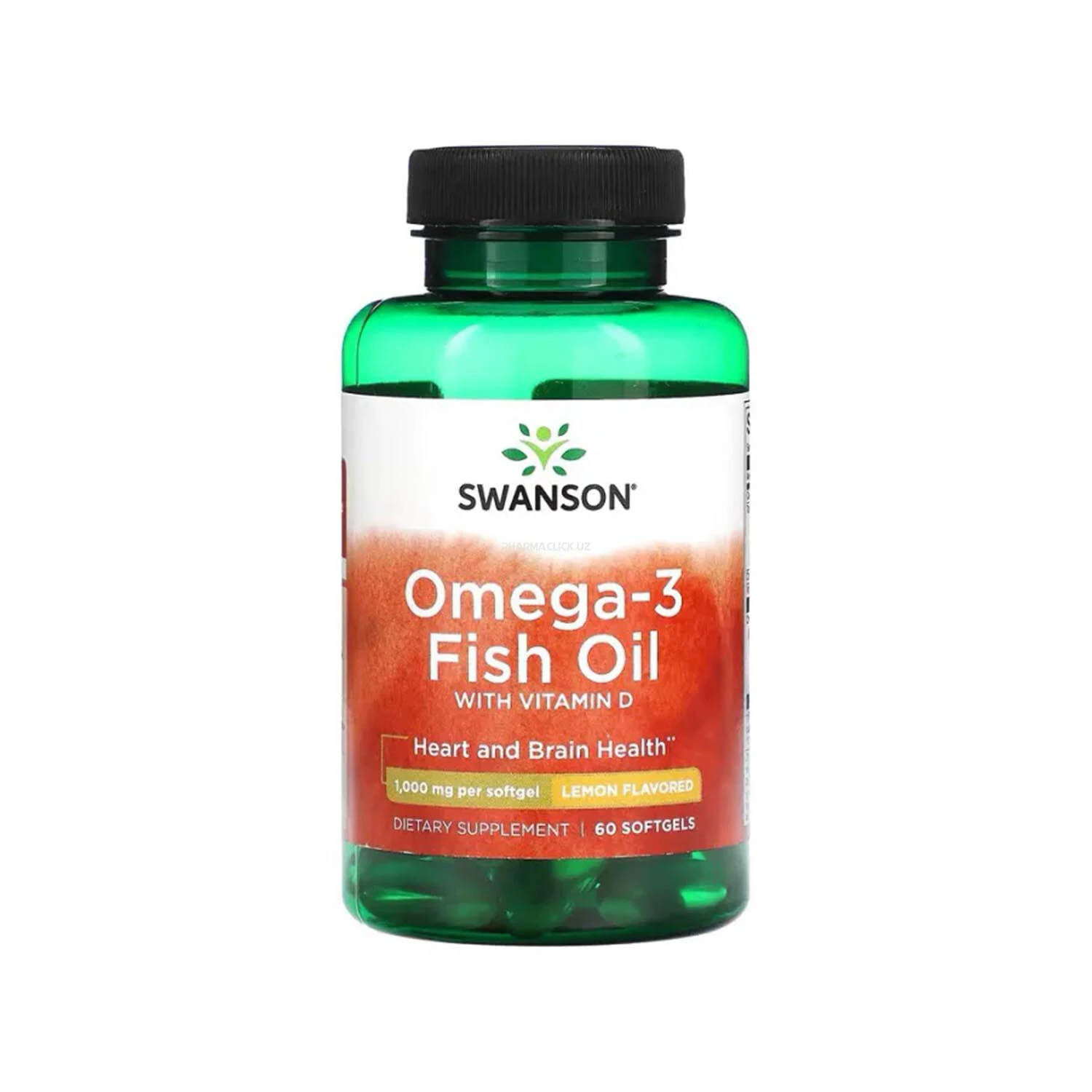 Swanson, Omega-3 baliq yog‘i D vitamini bilan, 1000 mg, limon ta’mi, 60 kapsula