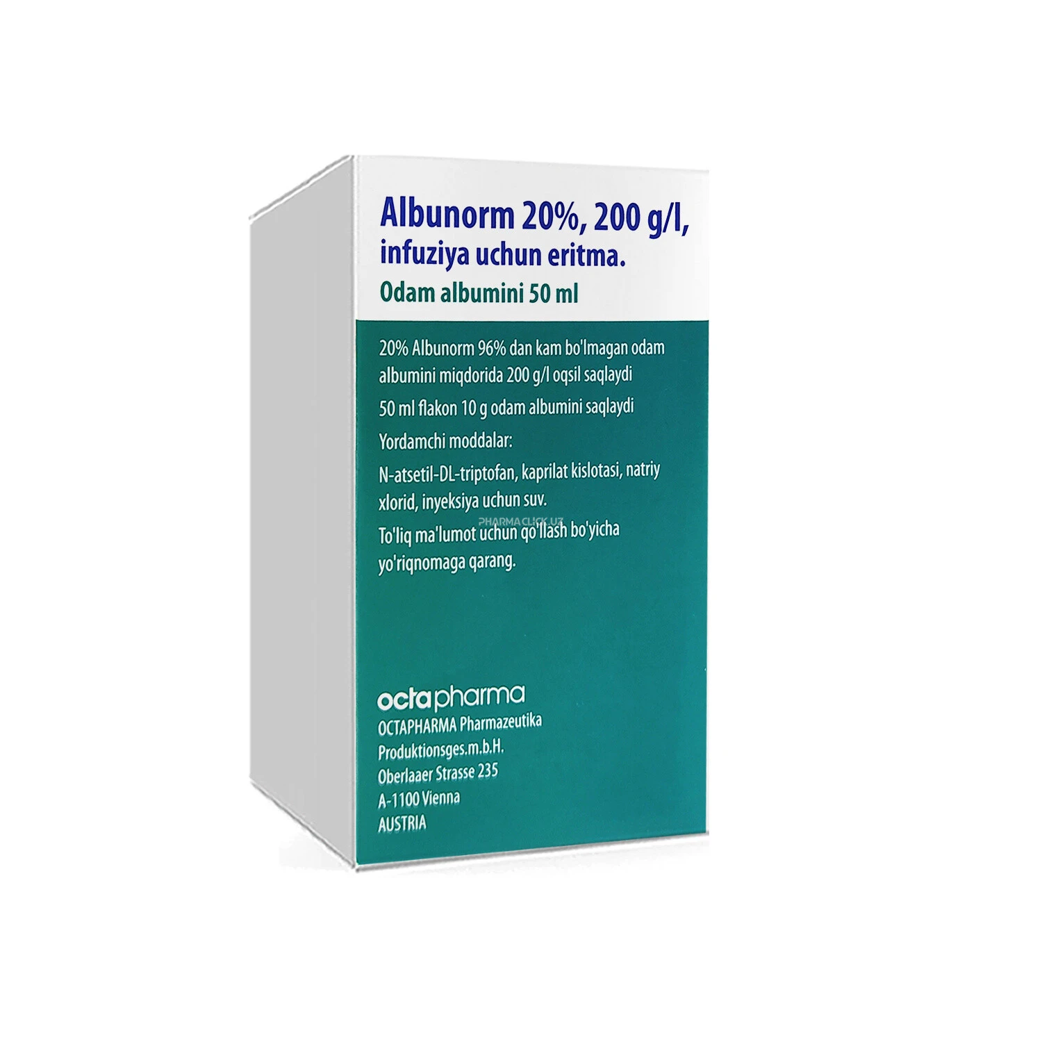 Al'bunorm infuziya uchun eritma 20% 200g/l 50 ml