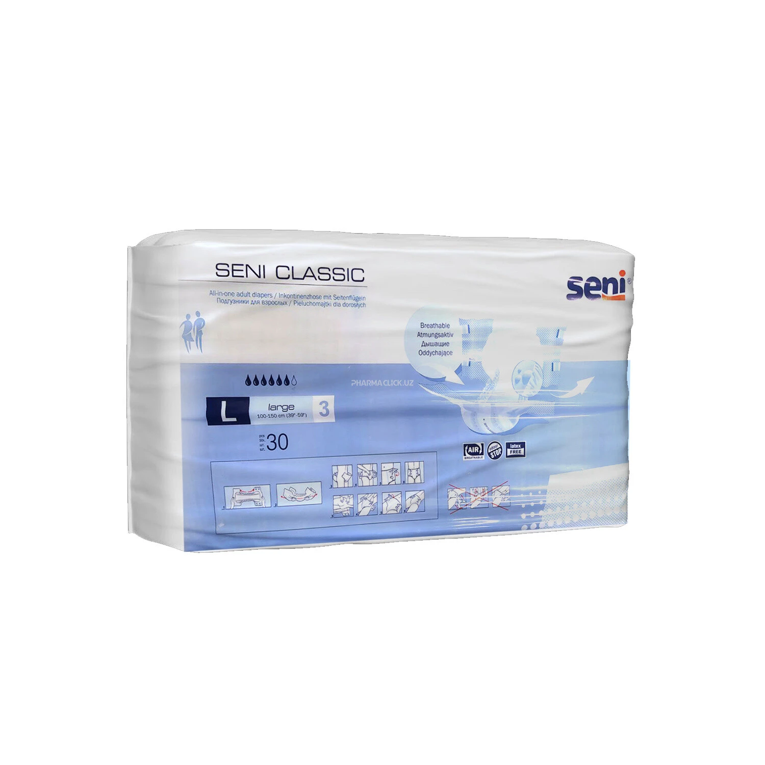 Подгузники для взрослых SENI CLASSIC, размер LARGE по 30 шт. в п/уп.