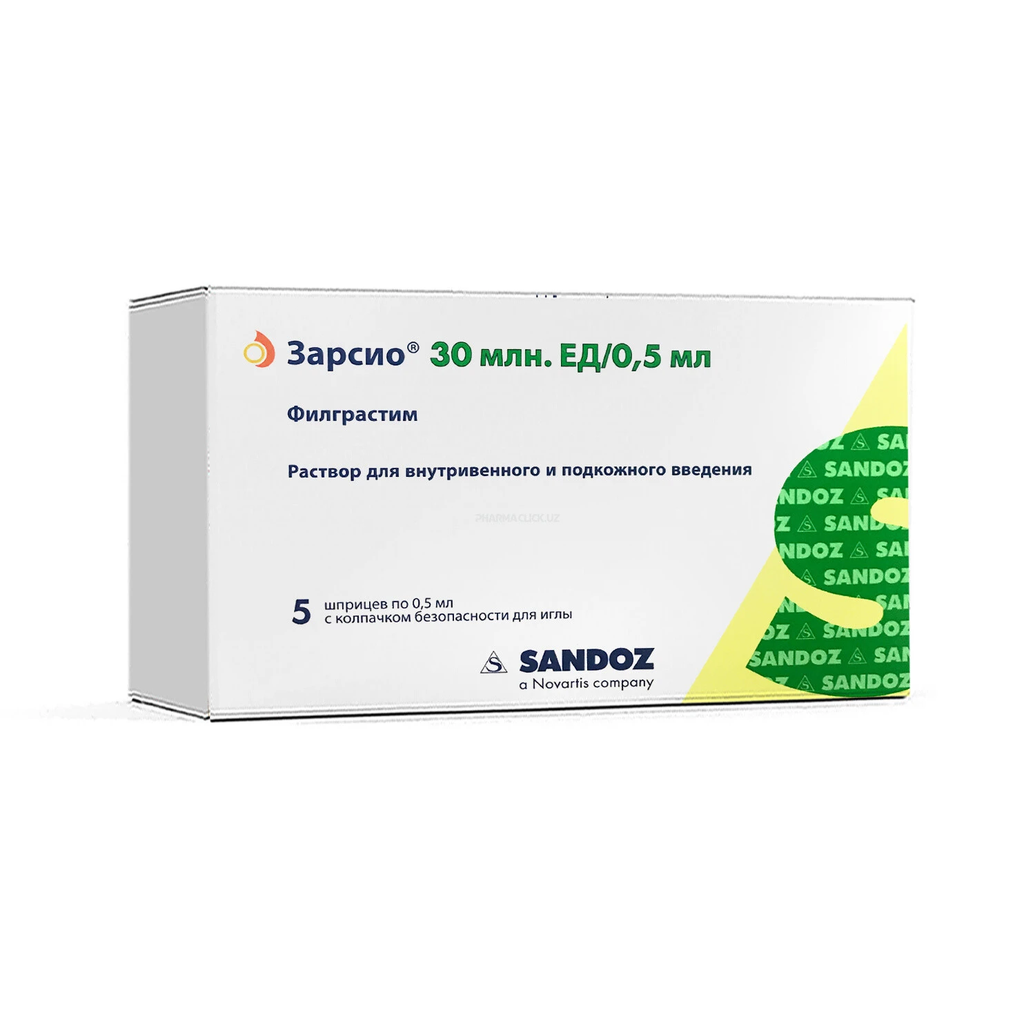 Zarsio in'ektsiyalar va infuziyalar uchun eritma 0,5 ml № 5 (Filgrastim)
