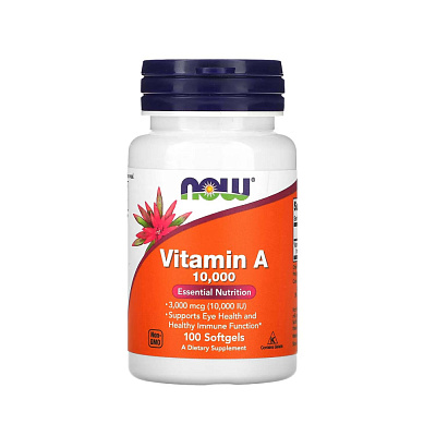 Now Foods A vitamini, 10000 XB, 100 kapsula