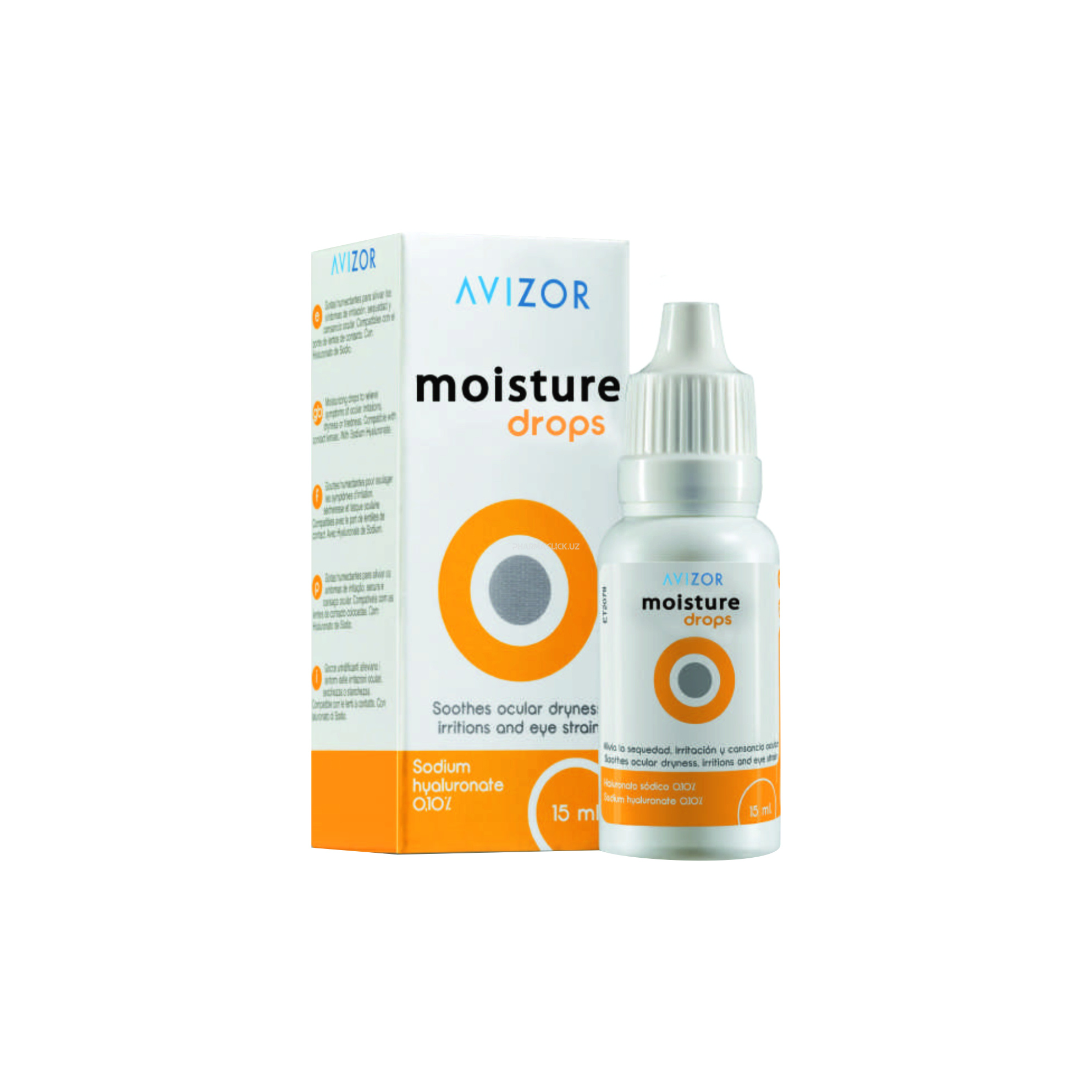 Капли увлажняющие и смазывающие AVIZOR Moisture Drops для всех видов мягких контактных линз, 15 ml 