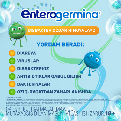Enterogermina peroral qabul qilish uchun kukun sashelarda 6 mlrd/2g, 9 ta paketcha