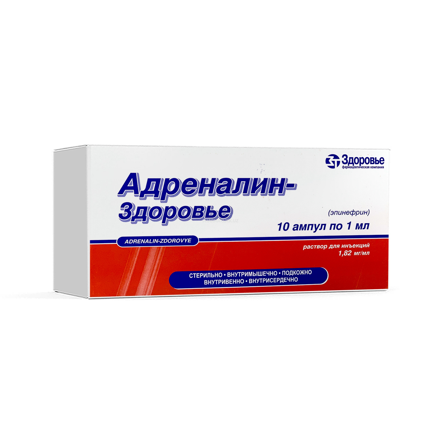 Adrenalin eritmasi, in'ektsiya uchun  1,82 mg/ml 1 ml №10