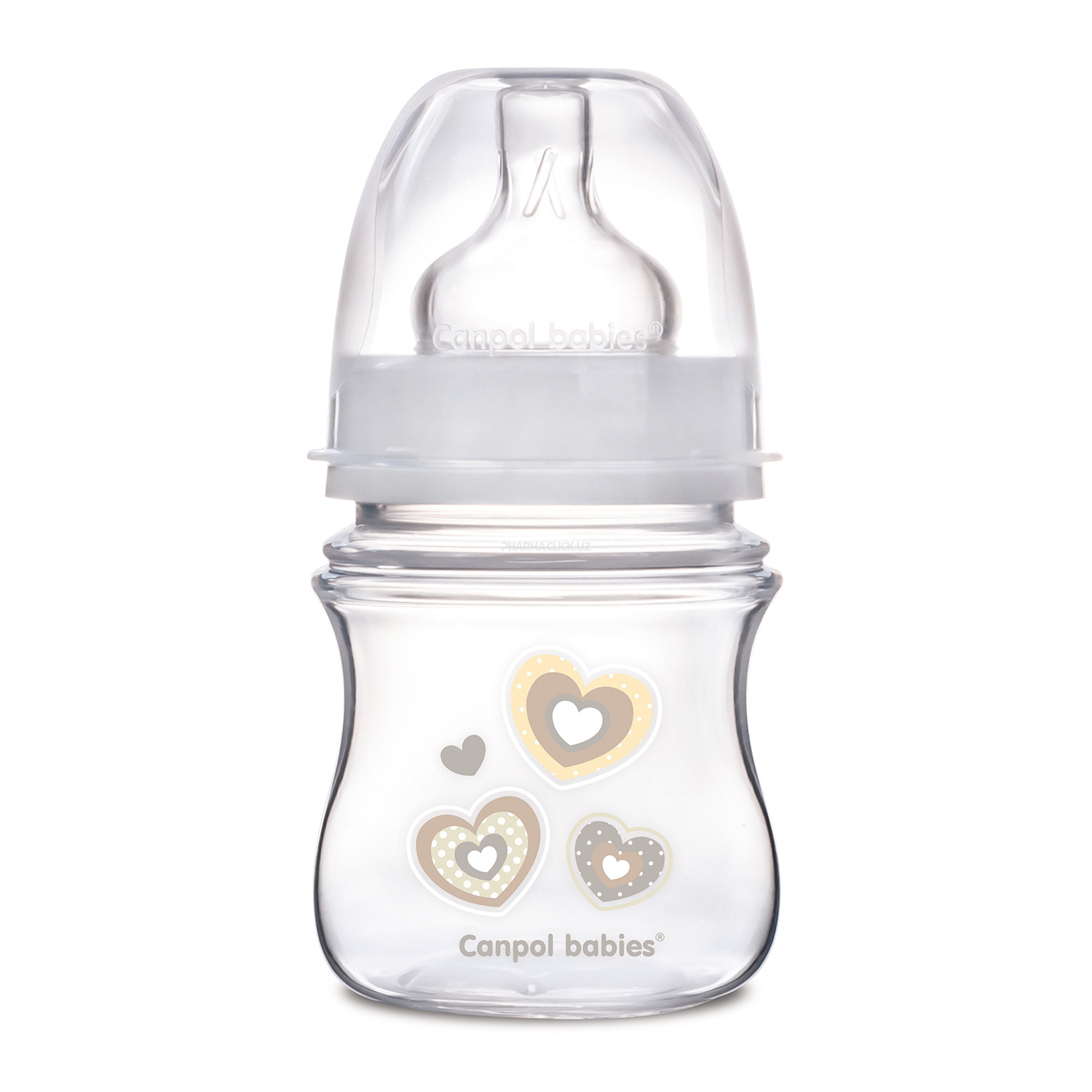 Антиколиковая бутылочка с широким горлышком Easy Start - Newborn baby Бежевые сердечки 120мл