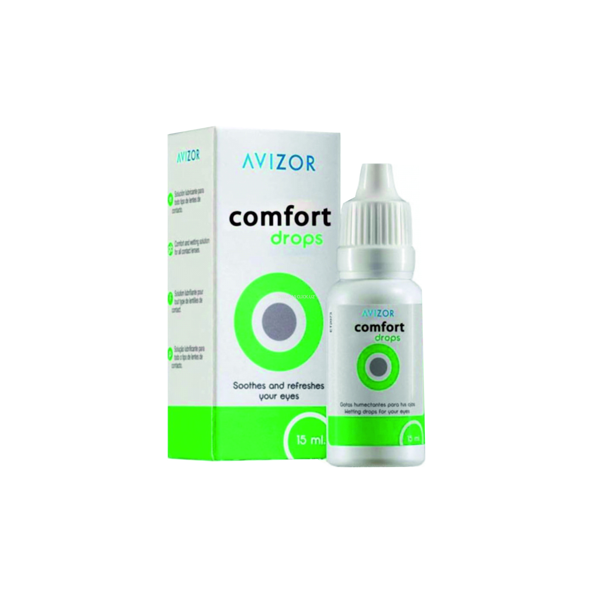 Капли увлажняющие и смазывающие AVIZOR Comfort Drops для всех типов мягких контактных линз во флакон