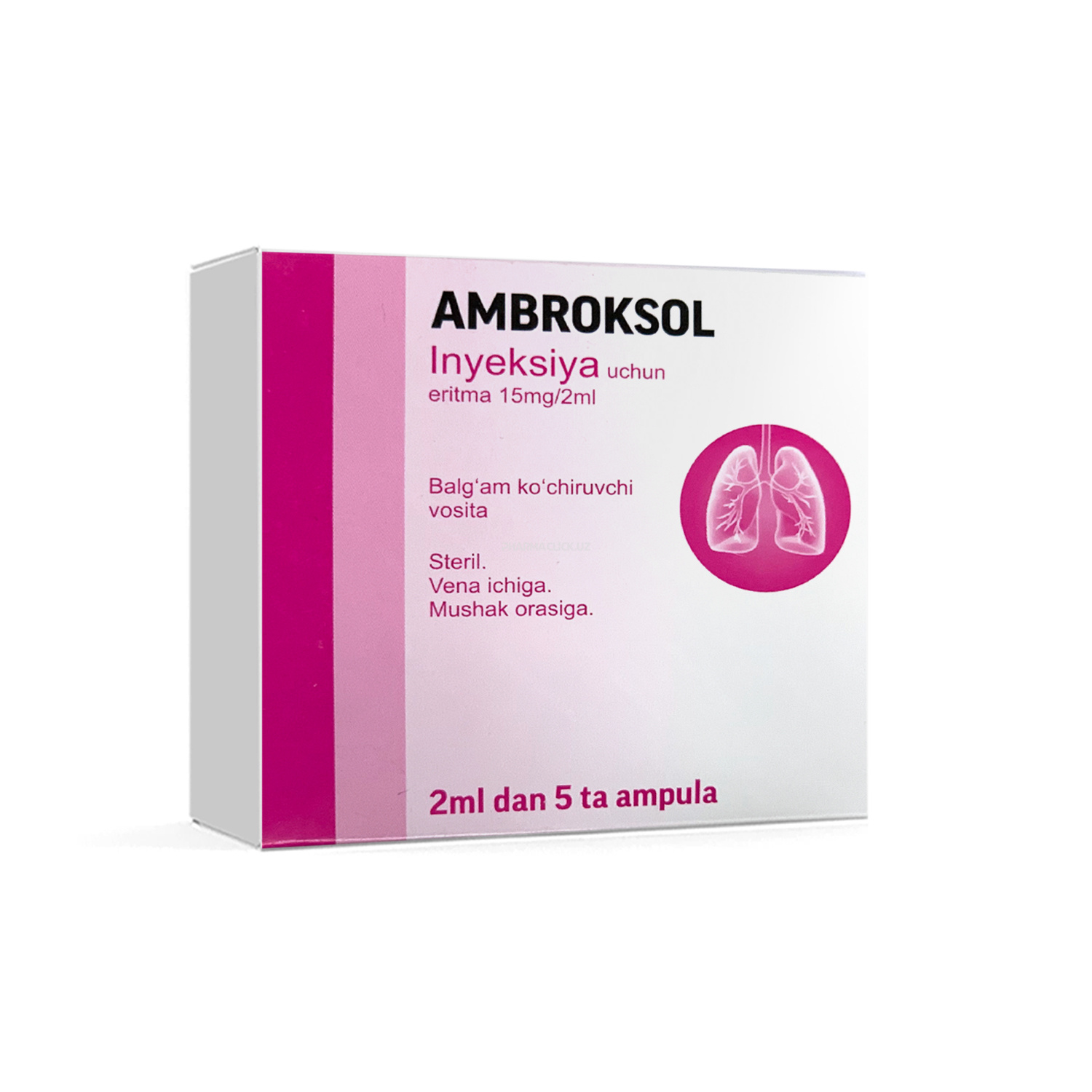 Аmbroksol in'ektsiya uchun eritma 15 mg / 2 ml №5