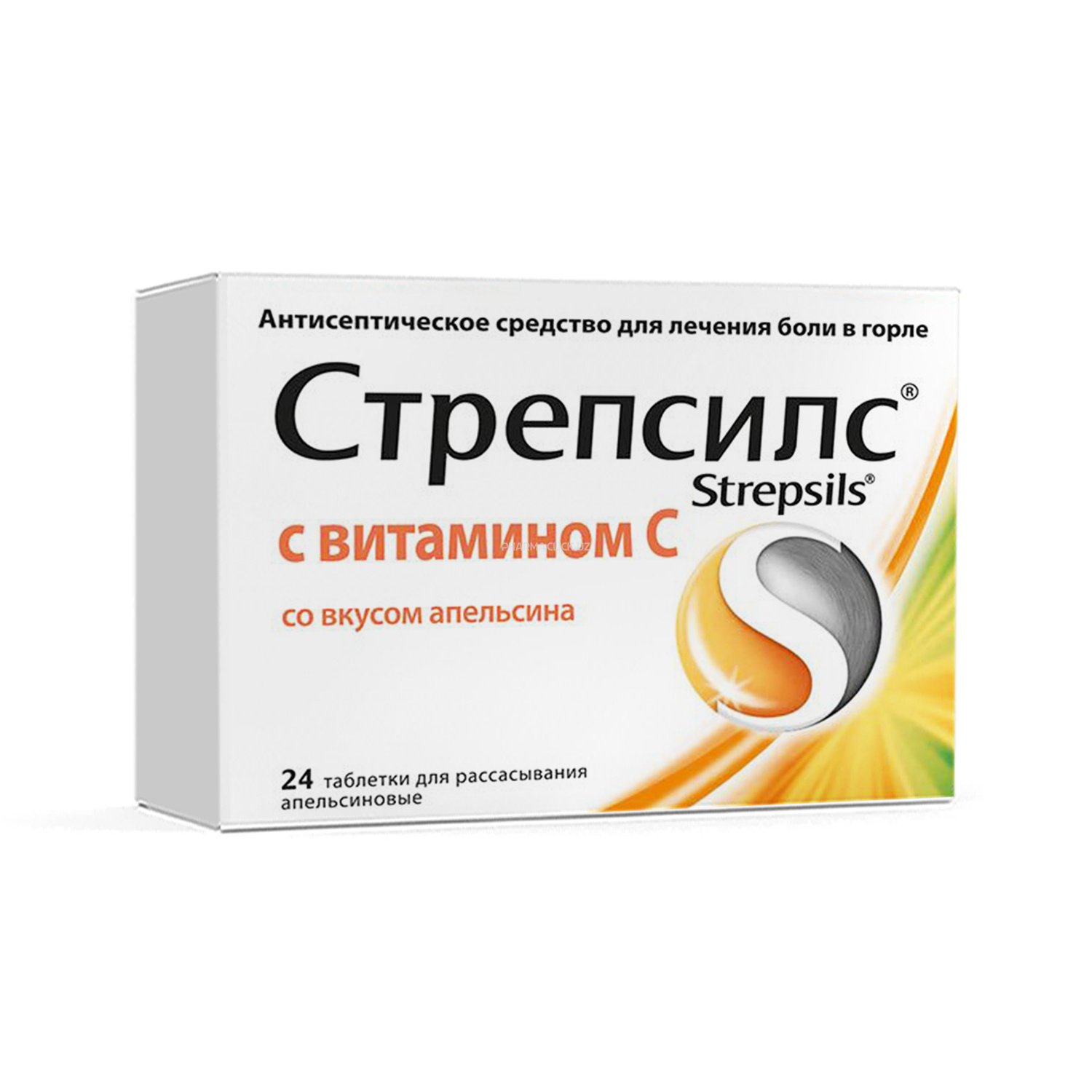 Strepsils shimish uchun tabletkalar apelsinli vitamin C bilan №24