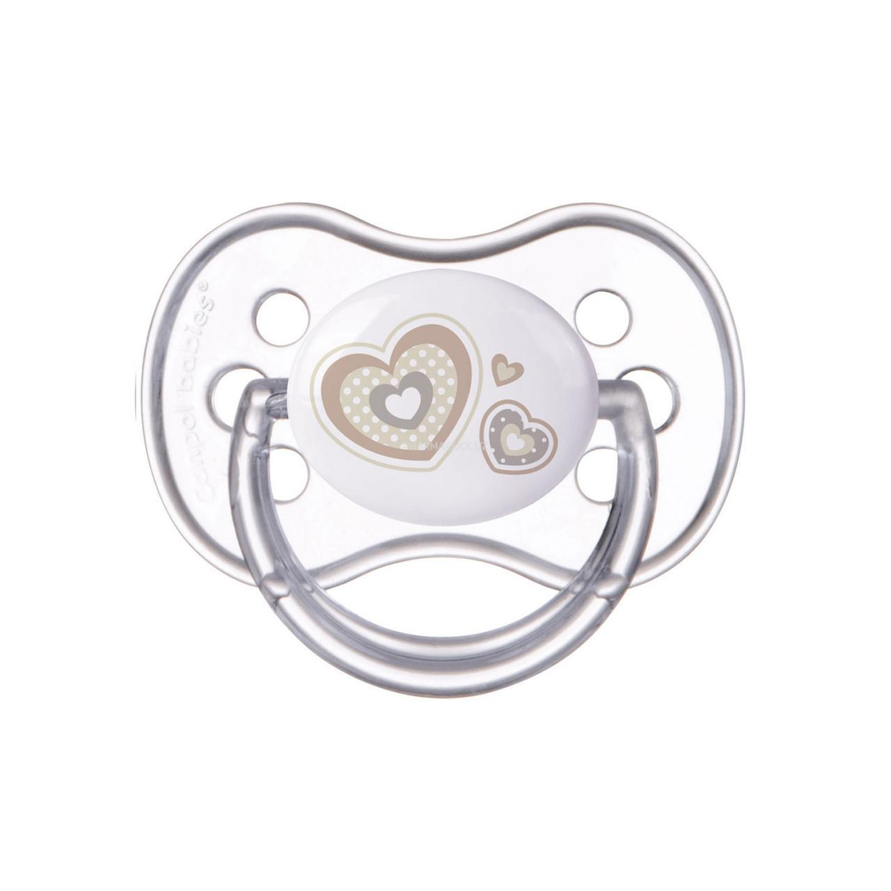 Пустышка силиконовая симметричная Newborn baby Бежевые сердечки (0-6м)