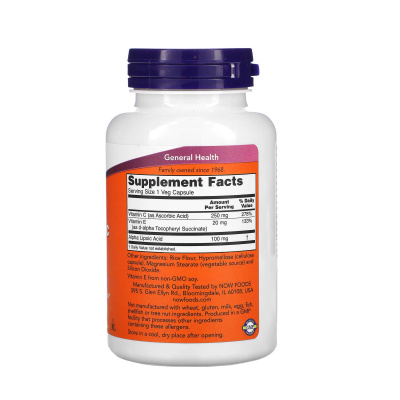 Альфа-липоевая кислота  NOW Foods, 100 мг, 60 капcул