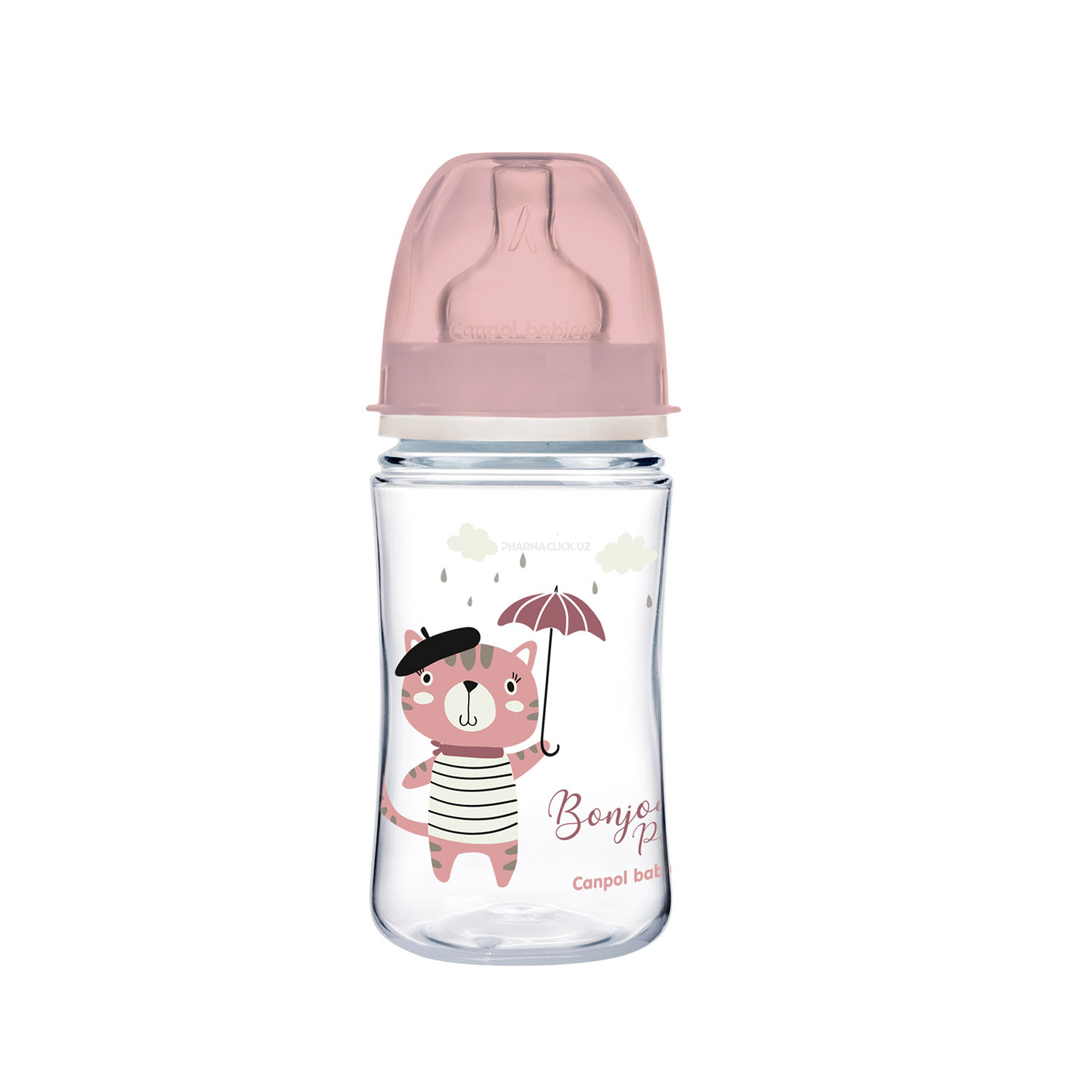 Антиколиковая бутылочка с широким горлышком Bonjour Paris розовая 240мл